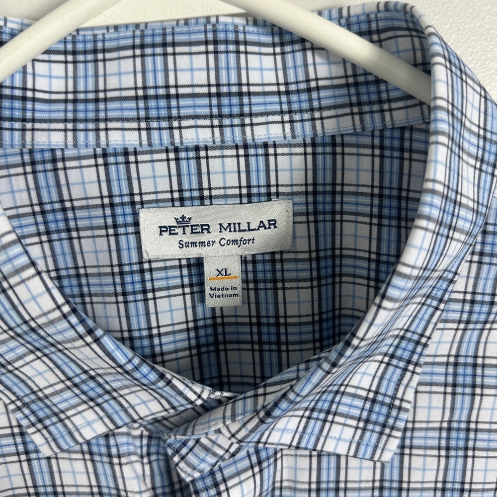 Peter Millar Summer Comfort Crown Long Sleeve Collared Shirt Blue Plaid Size XL - Picture 2 of 14